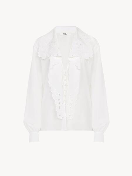 Ruffled blouse in silk georgette
