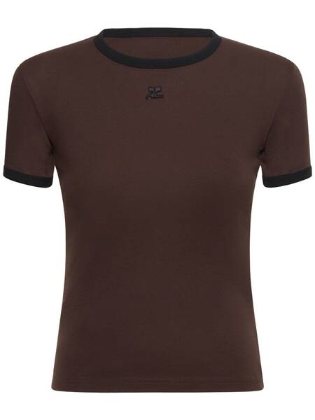 Bumpy Contrast T-shirt In Brown / courreges