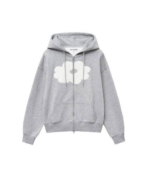 FLORAL CROPPED HOODIE ZIP-UP melange gray  / DAISY SYNDROME