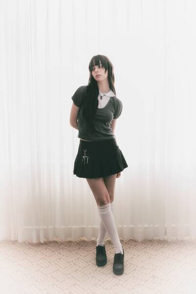[1st] Dolly Bow Pleated Skirt (BLACK) - Dear My Fairy