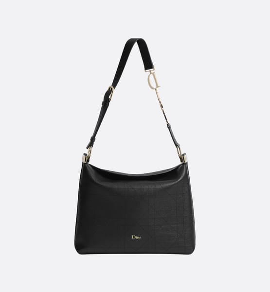 Medium Diorly Bag Black Flat Cannage Calfskin | DIOR