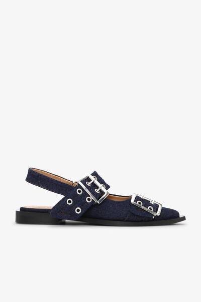 Denim Feminine Buckle Ballerinas