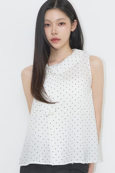 일리고 - Rope flare blouse white polka dots