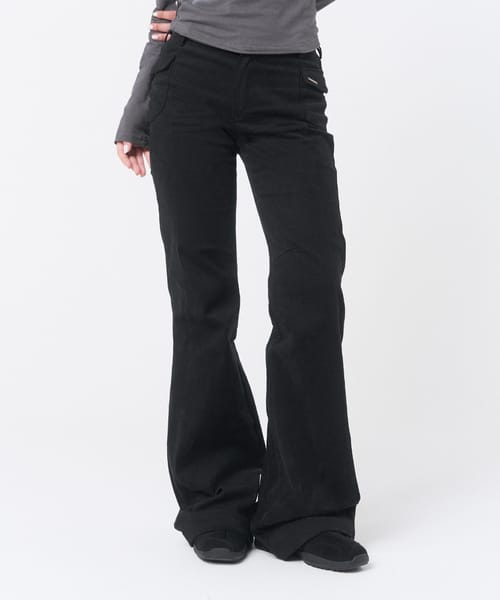 Side pocket bootscut pants BLACK