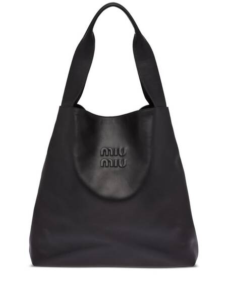 Logo-embossed Leather Tote Bag | Black / miumiu