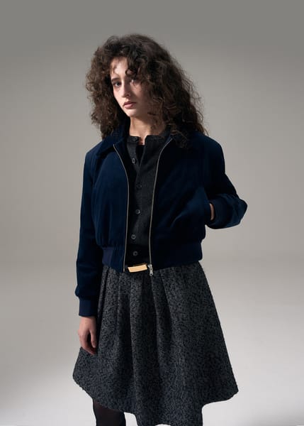 W COLLARED VELVET BOMBER - DARK NAVY