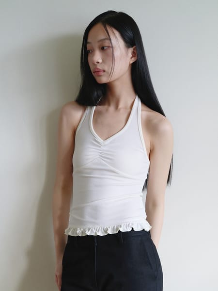 HALTER FRILL TOP WHITE