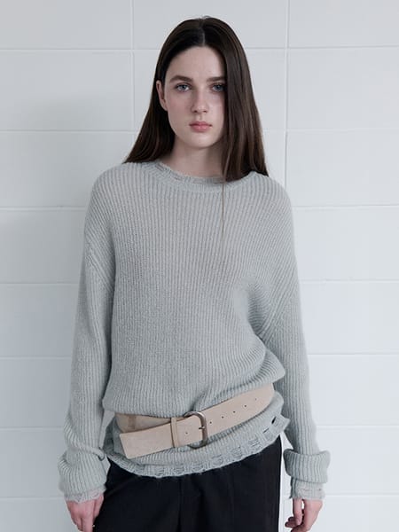 MOHAIR WOOL BLENDED DAMAGED KNIT MINT