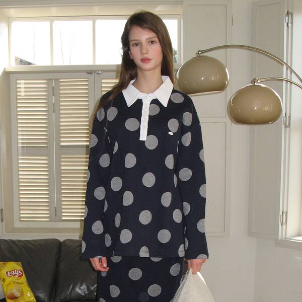 BIG DOT RUGBY HENRYNECK COLLAR T SHIRT NAVY