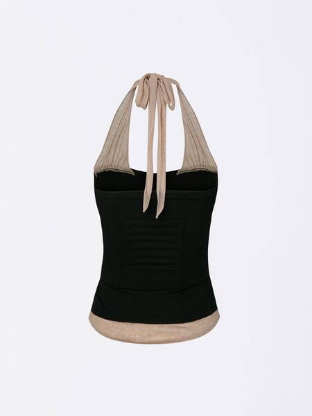 Farm Corset Halter Top Black/Skin